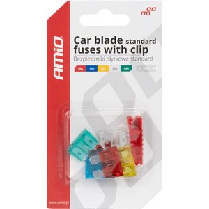 AMiO Standaard Auto Zekeringen Blade Fuses Set 10A/15A/20A/25A/30A met Clip
