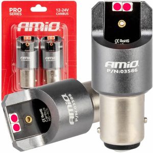 AMiO - LED CANBUS PRO BAY15D P21/5W - Rood - 12/24V - 2 Stuks