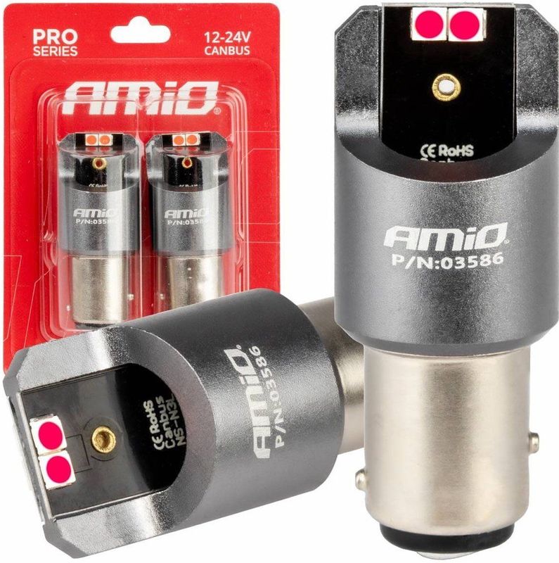 AMiO - LED CANBUS PRO BAY15D P21/5W - Rood - 12/24V - 2 Stuks