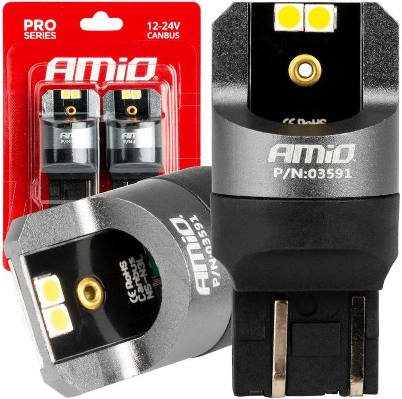 AMiO - LED CANBUS PRO T20 7443 - Wit - 4x3030 SMD - 12/24V - 2 Stuks