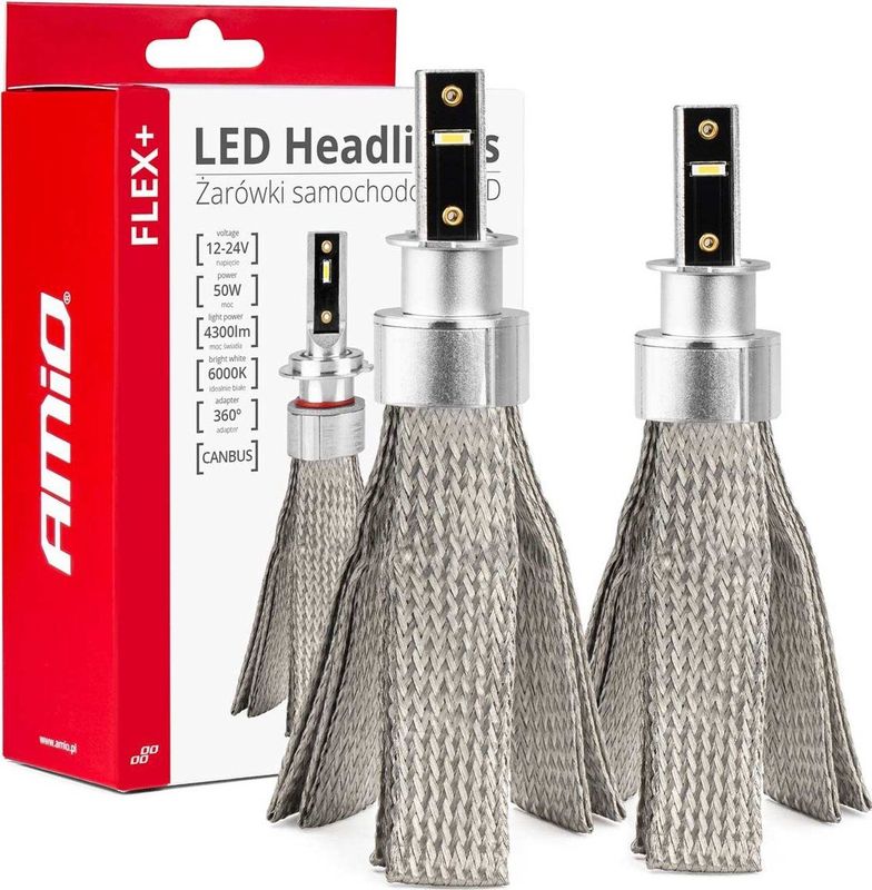 AMiO - FLEX+ Serie H3 - LED Koplampen - Wit - 6000K - 12-24V - Dimlichten