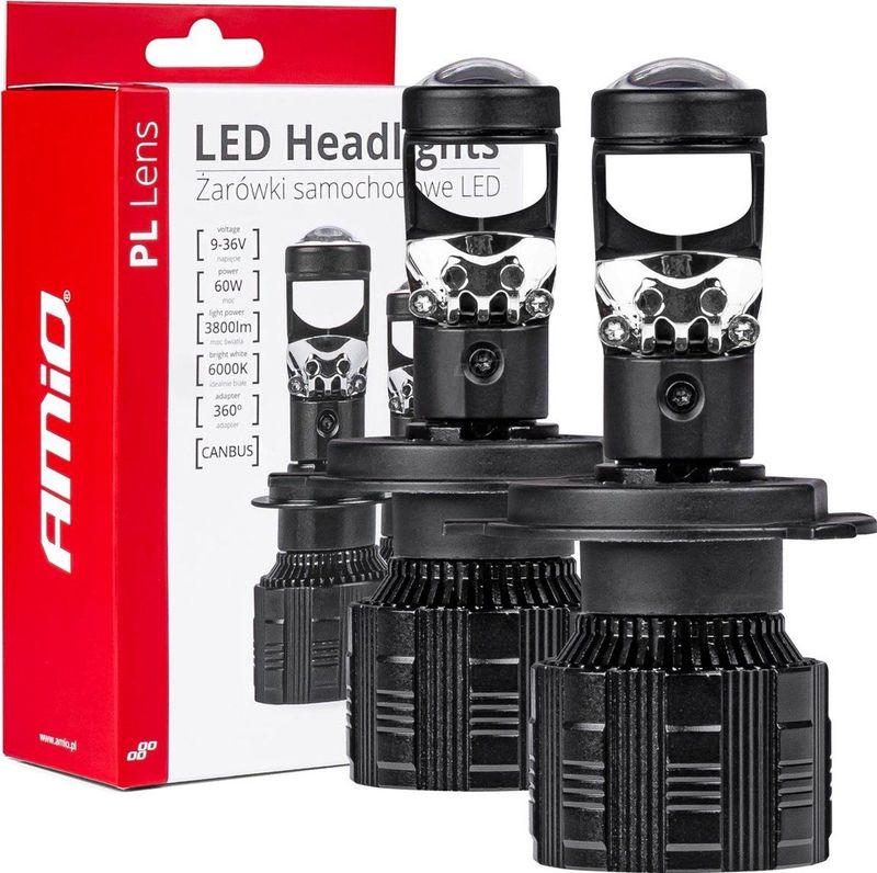 AMiO - LED Koplampen H4/H19 - Dimlichten - Wit - Aluminium