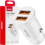 AMiO Autolader Telefoon 2x USB-A 2.1A 12/24V Wit