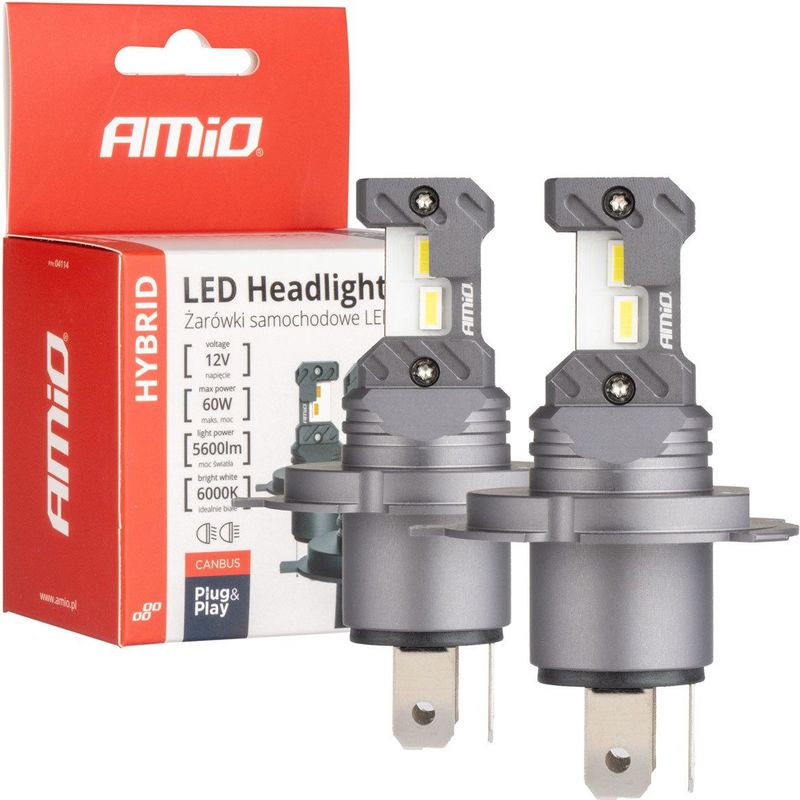AMiO - LED Koplampen Hybrid Series H4 - Wit - 6000K - 5600LM - Canbus 60W