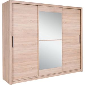 InspireMe-Kledingkast, Grote kledingkast met Spiegel Garderobekast met planken en kledingstang - 2 deuren  KOO3 (250/ 60/206)- (Sonoma)
