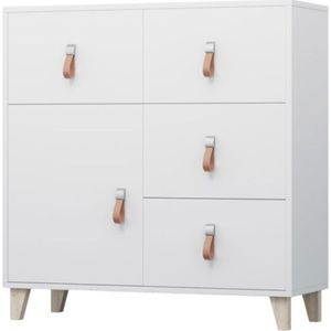 InspireMe-Dressoir ,Kast, Moderne Ladekast voor de woonkamer, voor een kinderkamer - 4 Laden -1 Deuren- (Breedte 90 cm Hoogte 97 cm Diepte 45 cm) - FAGO (Wit) 4S1D