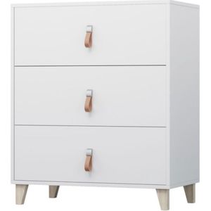 InspireMe-Dressoir ,Kast, Moderne Ladekast voor de woonkamer, voor een kinderkamer - 3 Laden (Breedte 80 cm Hoogte 97 cm Diepte 45 cm) - FAGO (Wit) 3S