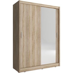 InspireMe- Kledingkast met spiegelkast kledingkast schuifdeur Borneo A1 (Sonoma, 130 cm)