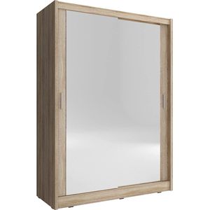 InspireMe- Kledingkast met spiegelkast kledingkast schuifdeur Borneo A2 (Sonoma, 130 cm)