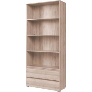 Inspireme boekenkast - Vakkenkast met twee lades - Boekenrek - Rek - Opbergrek met 4 niveaus - Boekenplank -92x34x204 bxdxh- Sonoma Eiken