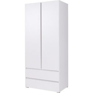 InspireMe- Kast met twee lades + twee deuren, Kledingkast - (BxDxH 92cm,51 cm,204 cm)M02 Moon (Wit)