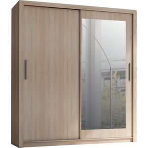 InspireMe-Kledingkast met Spiegel Garderobekast met planken en kledingstang - 2 deuren(180/ 60/206)- K002 (Sonoma)