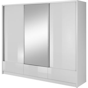 InspireMe- kledingkast met een spiegel, een grote kledingkast voor een slaapkamer, met veel planken en een plek voor opslag 250x214x62 - RIANA I 250 (Wit)