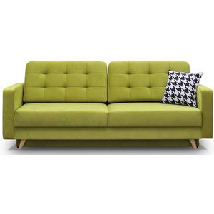 InspireMe 3-zitsbank van Velvet voor woonkamer, slaapbank, sofa met slaapfunctie en opbergruimte, moderne bank, 3-zits - 229x97x95 cm, 200x140cm - CARLA (Groen)