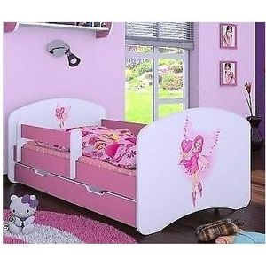 Naka24 Kinderbed met matras en bedlade voor meisjes roze (160x80 cm, prinses met hartjes)