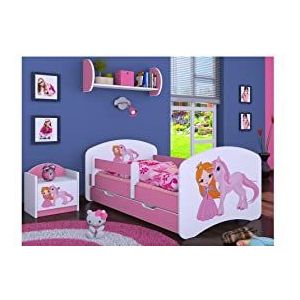 HB Kinderbed met matras en bedlade, verschillende varianten, meisjes, roze, (140 x 70 cm, prinses met eenhoorn)