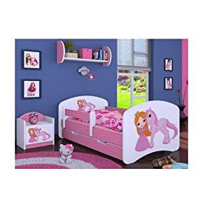 HB Kinderbed met matras en bedlade, verschillende varianten, meisjes, roze, (160 x 80 cm, prinses met eenhoorn)