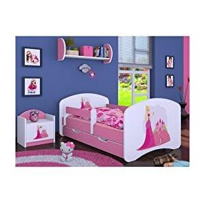 HB Kinderbed met matras en bedlade, verschillende varianten, meisjes, roze, (160 x 80 cm, prinses met slot)