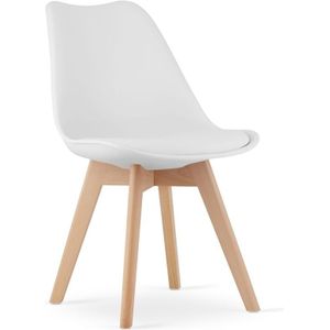 Eetkamerstoel MARK - 49x48x82cm - eco leer - beuken poten - wit