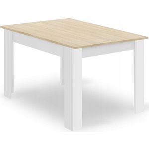 Eettafel NP 120x80 - SONOMA/WIT - Modern Design, Kleur: Eiken Sonoma Blad en Witte Poten, Geschikt voor Keuken, Eetkamer en Woonkamer, 120 x 80 cm