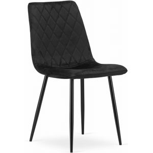 Set van 2 Eetkamerstoelen TURIN Zwart – Velvet Bekleding, Modern, Ergonomisch Design, Zwarte Metalen Poten, Max. 120 kg