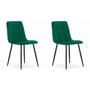 Set van 2 Eetkamerstoelen KARA Groen – Velvet Bekleding, Ergonomisch Design, Zwarte Metalen Poten, Comfortabele Zitting, Max. 120 kg