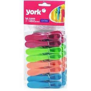 Wasknijpers York 16 stuks EXTRA. Set van 2 pakjes - was ophangen - extra stevige wasknijpers - plastic - washanger