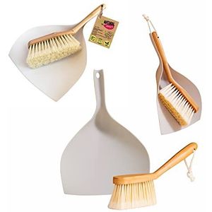 ECONATURAL by York Schop en bezem, klein, Eco Natural | 34 x 25 x 7 cm | veegschep set van bamboe | Bezem met mooi gevormde handgreep, veegplaat, stevig op de grond aansluitend, bruin en wit,