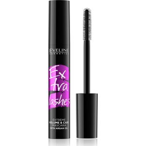 Eveline Cosmetics Extra Lashes Volume & Care Mascara, extreem compact en verzorgend, 12 ml, zwart