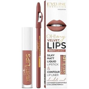 Eveline - Oh My Lips Liquid Matt Lipstick&Contour Lip Liner Matte And Contour 4.5Ml+1Pc. 12 Praline Eclair