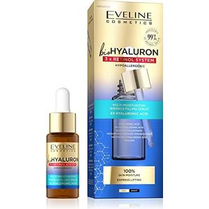 EVELINE COSMETICS Biohyaluron 3x Retinol Systeem Multi Hydraterend Gezichtsserum Anti-Aging Rimpels Veganistische formule 99% Natuurlijke Night Samenstelling 18 ml