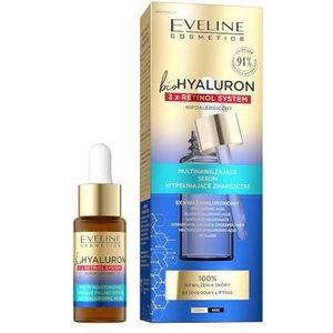 EVELINE COSMETICS Biohyaluron 3 x retinol systeem serum voor gezicht, multi-vocht, anti-aging, vermindert rimpels, veganistische formule, 99% natuurlijke samenstelling voor nacht, 18 ml