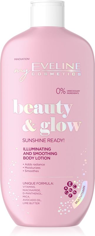 Eveline Cosmetics Beauty & Glow Illuminierende Körperlotion mit Goldpartikeln, Vitaminen A, E, C, B3, B5 & F für tiefe Hydratation und Pflege