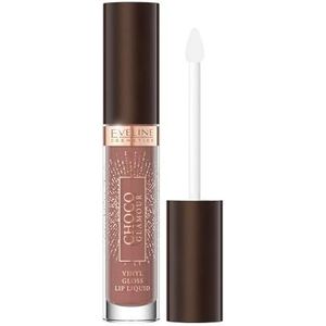 Eveline - Choco Glamour – vloeibare lipgloss, glanzende afwerking, voor lippen, vinyl, veganistische formule met cacao-extract, 1 x 4,5 ml, nr. 01 robijn chocolade