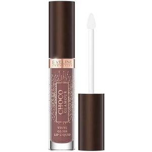 Eveline Lipgloss Choco Glamour, vloeibare lippenstift met glanzende afwerking voor vinyllippen, veganistische formule met cacao-extract, 1 x 4,5 ml nr. 02 Deep Cherry chocolade