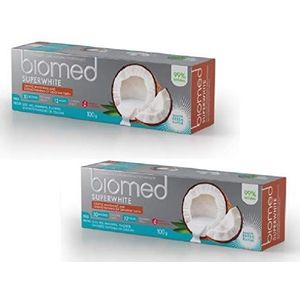 BIOMED Super White Fluoridevrije kokosolie tandpasta, 99% natuurlijke ingrediënten, voordeelset 100 g x 2