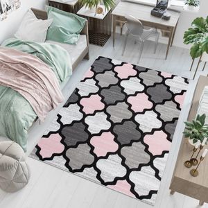 Tapiso Pinky Vloerkleed Roze Grijs Kinderkamer Kleed Tapijt Maat- 80x150