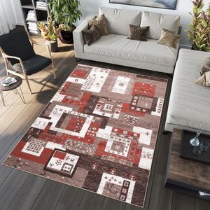 Tapiso Sari Vloerkleed Woonkamer Bruin Rood Karpet Maat- 80x150