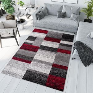 Tapiso Jawa Vloerkleed Grijs Rood Modern Laagpolig Tapijt Maat- 80x150