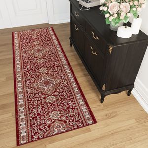 Tapiso Colorado Tapijt Loper Rood Medaillon Woonkamer Slaapkamer Hal Maat - 70x250