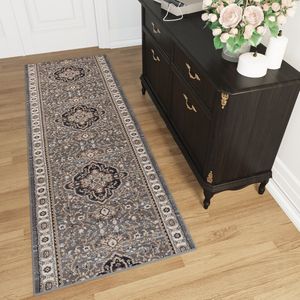 Tapiso Colorado Tapijt Loper Grijs Medaillon Traditioneel Woonkamer Hal Slaapkamer Maat - 120x200