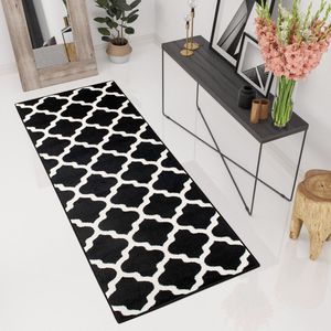 Tapiso Maroko Tapijt Loper Zwart Wit Marokkaanse Trellis Woonkamer Slaapkamer Hal Maat - 80x1250