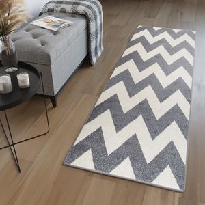 Tapiso Maroko Tapijt Loper Grijs Wit Zigzag Modern Woonkamer Slaapkamer Hal Maat - 80x150