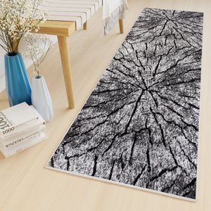 Tapiso Luxury Tapijtloper Grijs Zwart Abstract Gang Woonkamer Vloerkleed Maat- 100x150