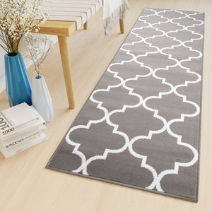 Tapiso Luxury Tapijtloper Grijs Wit Oosters Gang Woonkamer Vloerkleed Maat- 80x350