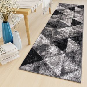 Tapiso Luxury Tapijtloper Grijs Zwart Modern Gang Woonkamer Vloerkleed Maat- 100x1500