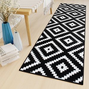 Tapiso Luxury Tapijtloper Zwart Wit Modern Gang Woonkamer Vloerkleed Maat- 60x500
