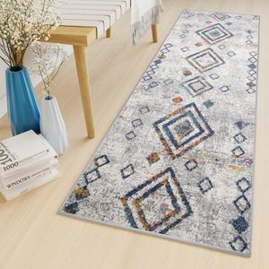 Tapiso Lazur Tapijt Loper Grijs Blauw Woonkamer Hal Vloerkleed Maat- 80x300