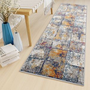 Tapiso Lazur Tapijt Loper Grijs Hal Woonkamer Vloerkleed Maat- 80x1350