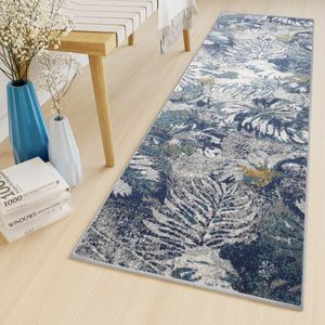 Tapiso Lazur Tapijt Loper Grijs Bloemen Hal Woonkamer Vloerkleed Maat- 70x1500